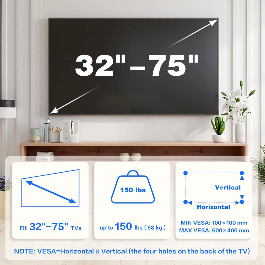 TV Wandhalterung, Ultraslim Fernsehen Halterung Wand für 32-75 Zoll Flach & Curved Fernseher oder Mo