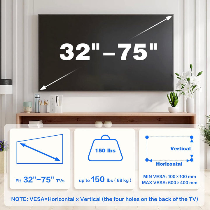 TV Wandhalterung, Ultraslim Fernsehen Halterung Wand für 32-75 Zoll Flach & Curved Fernseher oder Mo