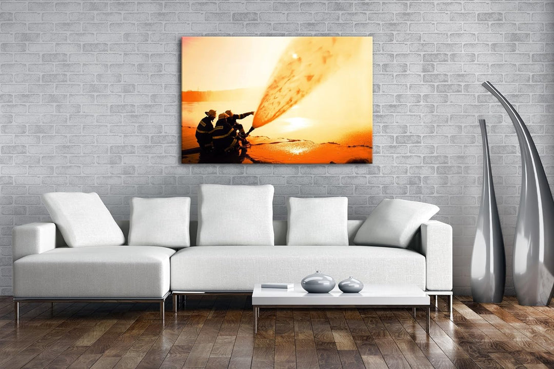 deyoli Löscharbeiten bei Feuer Format: 80x60 als Leinwandbild, Motiv fertig gerahmt auf Echtholzrahm