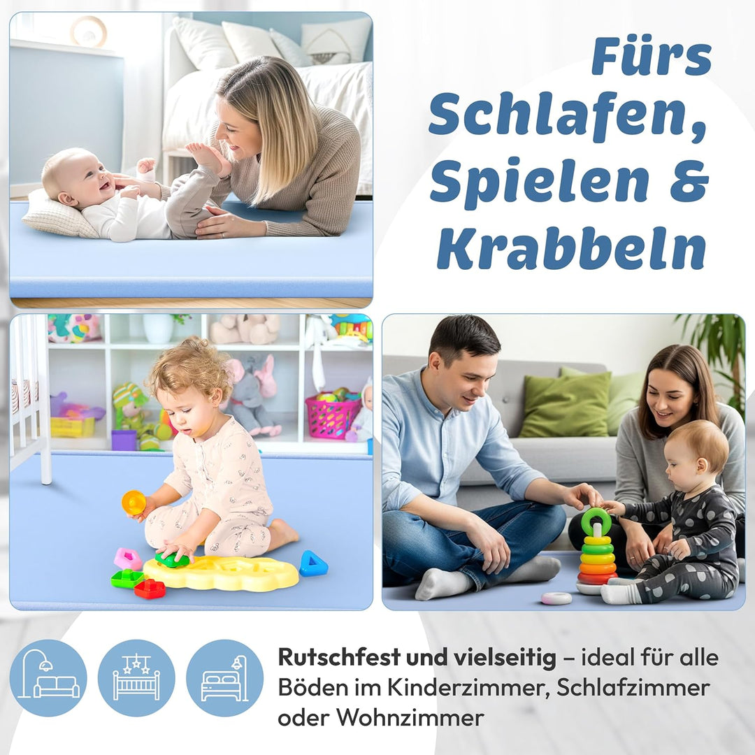 Seidenweiche Krabbelmatte Baby 200x150x3cm blau Extra Dicke(3cm) Spielmatte Kinder mit Premium Memor