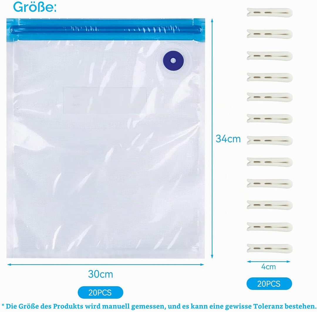 Vakuumbeutel-Set (30x34CM),10 Stück Sous Vide Beutel mit Pumpe, Wiederverwendbare Vacuum Bags, für R