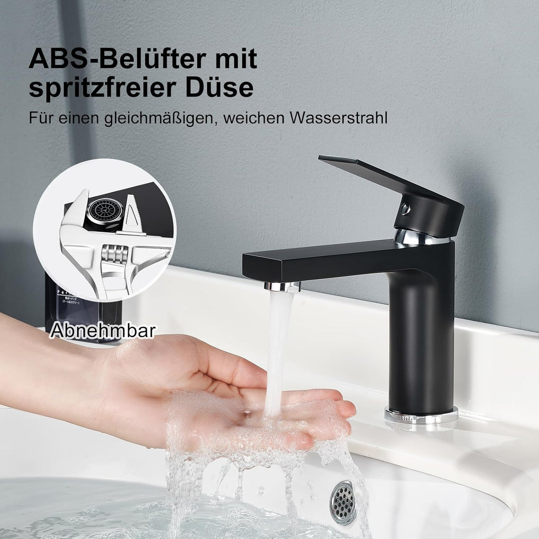 Aktines Waschtischarmatur für Badezimmer eckig, Hochdruck Einhebelmischer Armatur Wasserhahn für Was