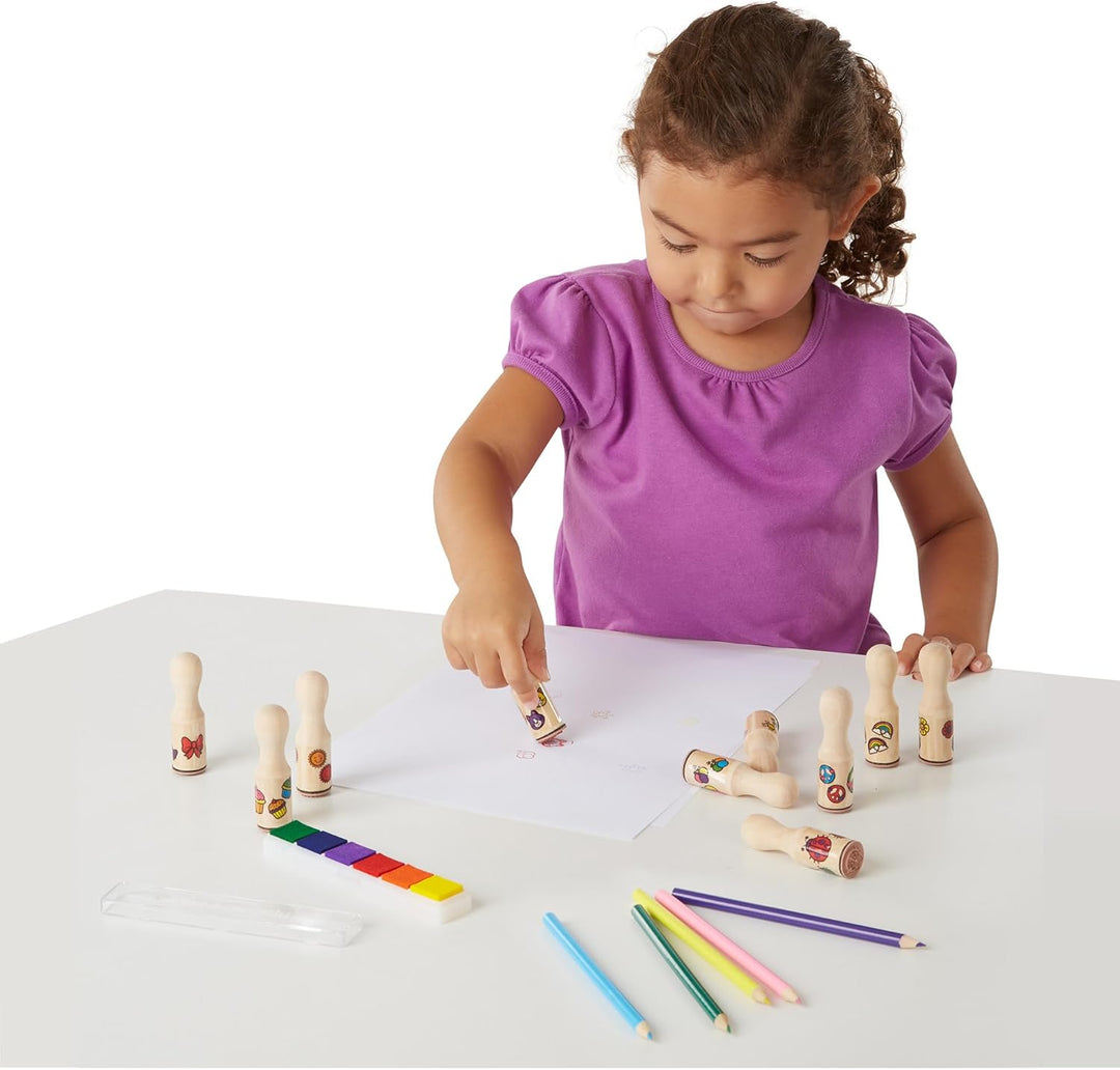 Melissa & Doug - Stempel Mit Holzgriff Luxusausführung - Stempelset Kinder, kleine Geschenke für Kin