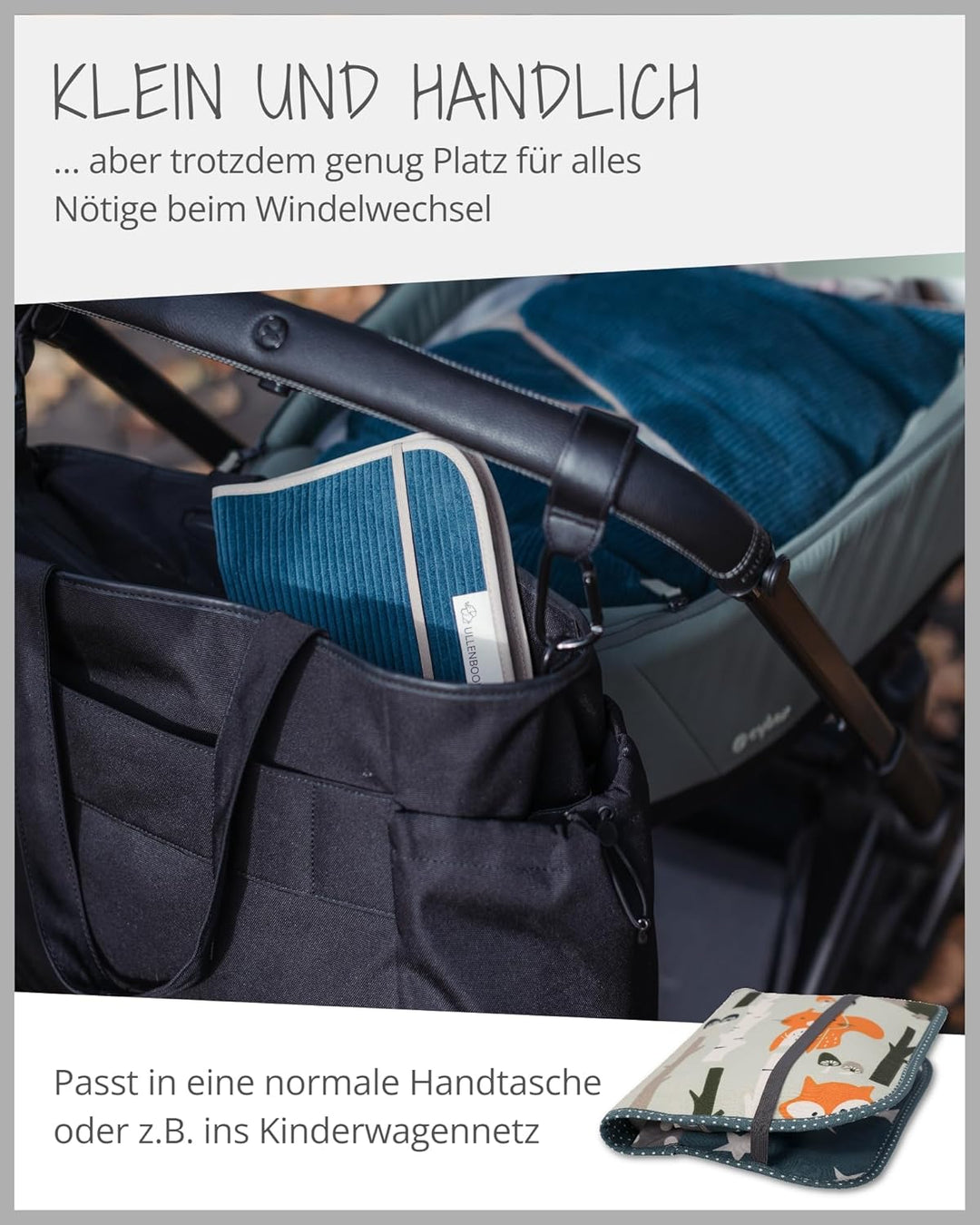 ULLENBOOM ® Windeltasche für unterwegs (Made in EU) - Wickeltasche für bis zu 3 Windeln, Feuchttüche