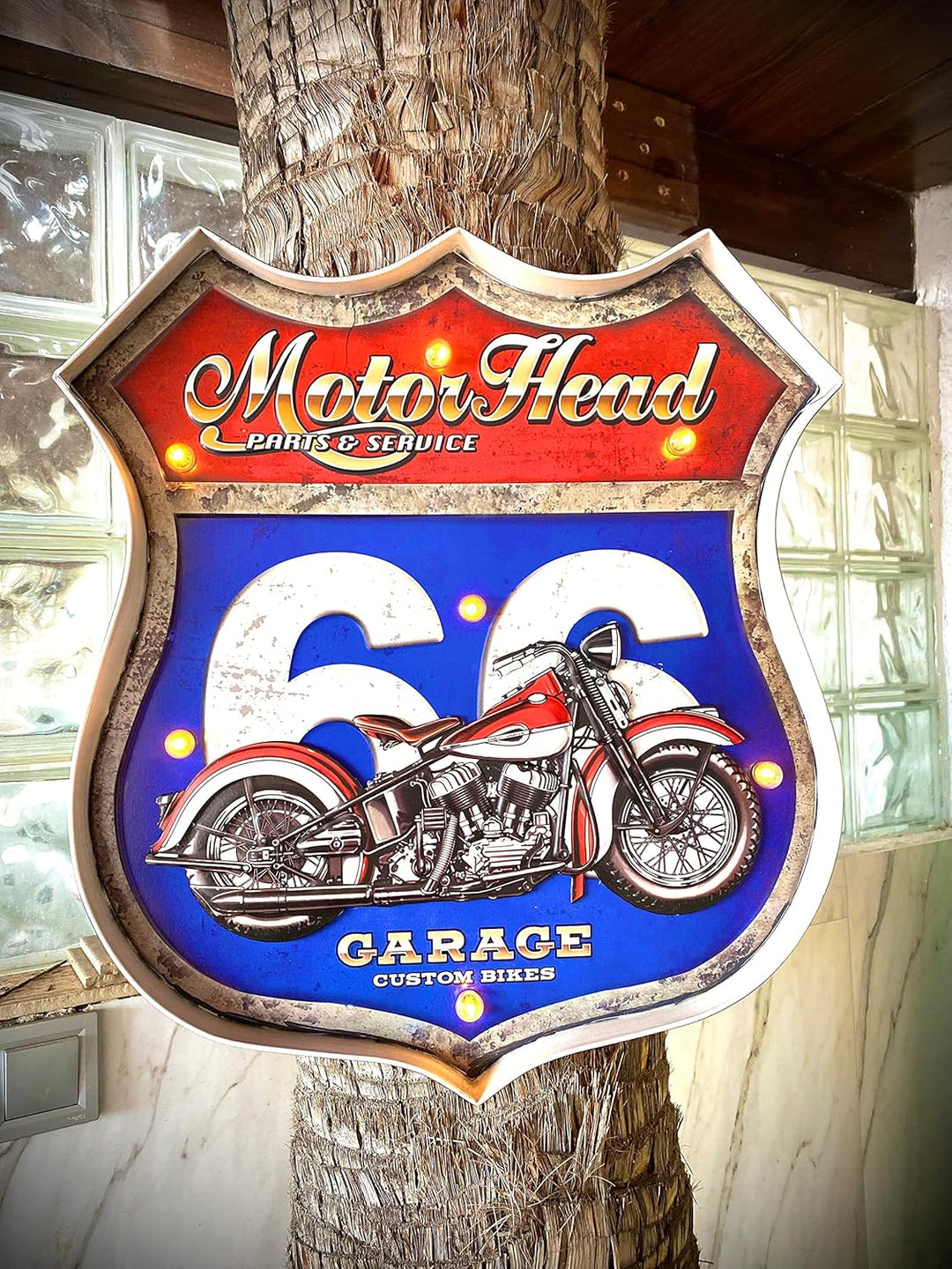 DiiliHiiri Route 66 Vintage-Schild – Route 66 Leuchtendes Metallschild mit LED, Dekoration für Zuhau
