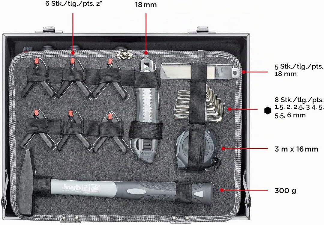 kwb Werkzeugkoffer aus robustem Aluminium inkl. 199-tlg. hochwertigem Werkzeug-Set als perfekte Grun