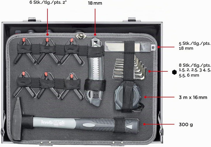 kwb Werkzeugkoffer aus robustem Aluminium inkl. 199-tlg. hochwertigem Werkzeug-Set als perfekte Grun