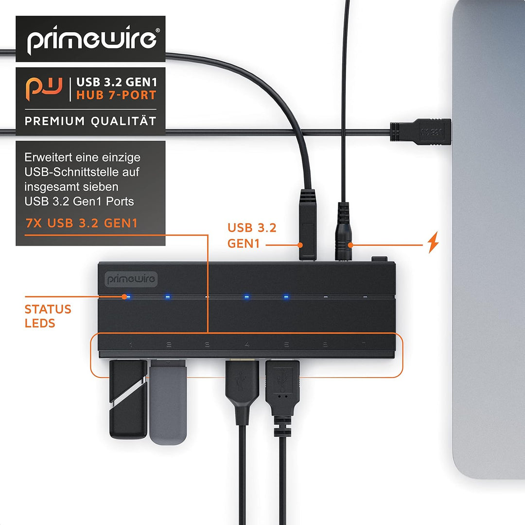 CSL - USB Hub 3.2 Gen1 mit Netzteil aktiv - aktiver 7 Port Verteiler - inkl. 1x 12V 3A DC-Hohlstecke