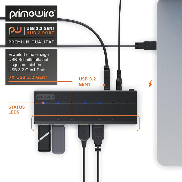 CSL - USB Hub 3.2 Gen1 mit Netzteil aktiv - aktiver 7 Port Verteiler - inkl. 1x 12V 3A DC-Hohlstecke