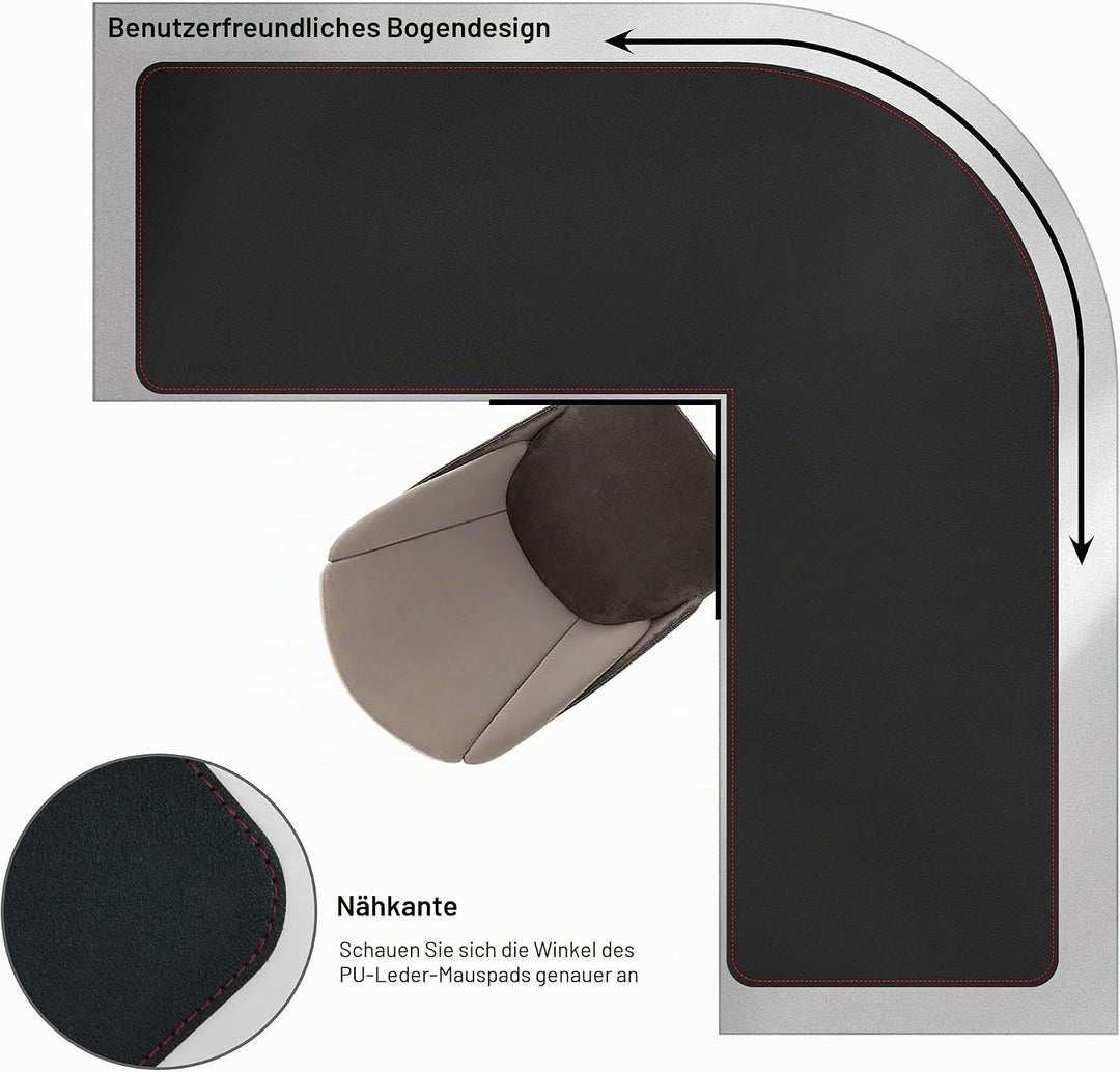 ZORESYN L förmiger Schreibtischunterlage 100 cm (L)x100 cm (L) x33 cm (B), Eck-Büro-schreibmatte PU
