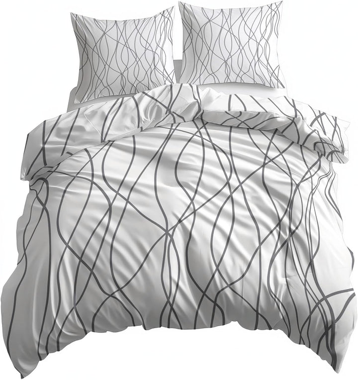 XCQHZYQ Bettwäsche-Sets Geometrische Linien Bettwäsche 180x200 cm Weiche Mikrofaser Allergiker 3 Tei