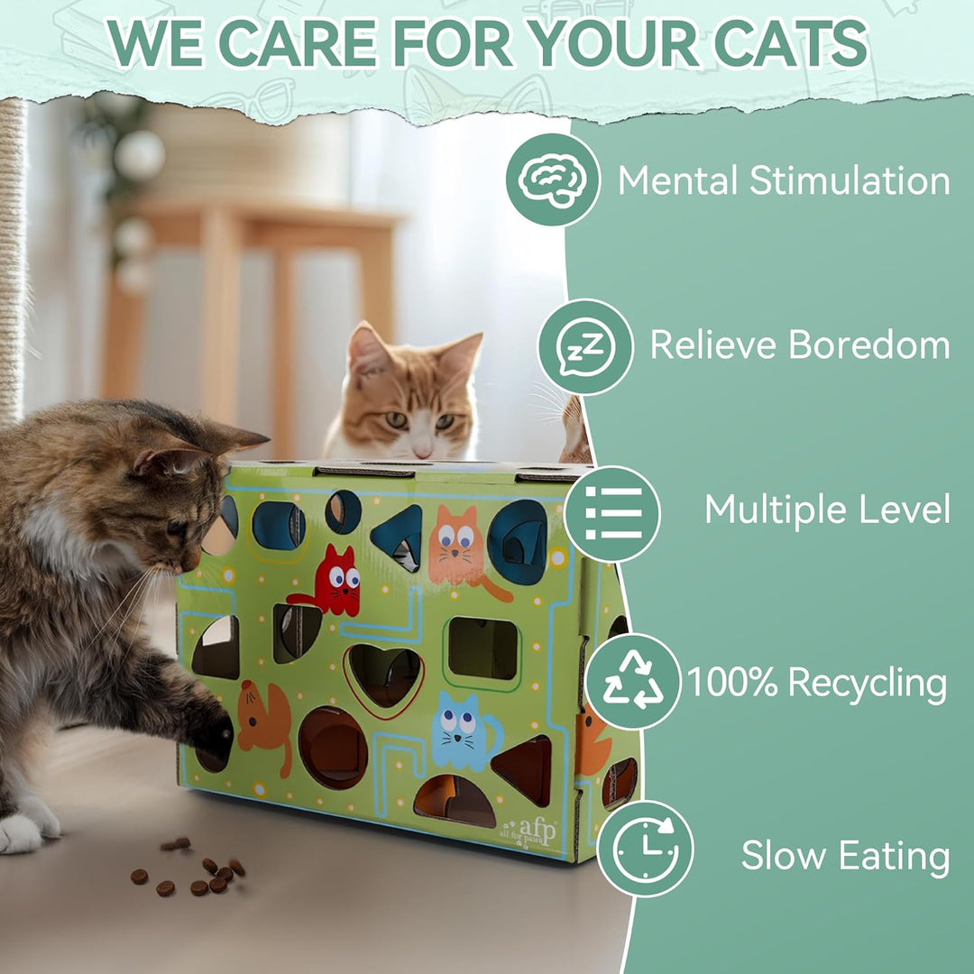 ALL FOR PAWS Katzen-Futter-Spielzeug, Interaktive Leckerli-Spielbox für Katzen, Futterlabyrinth-Box