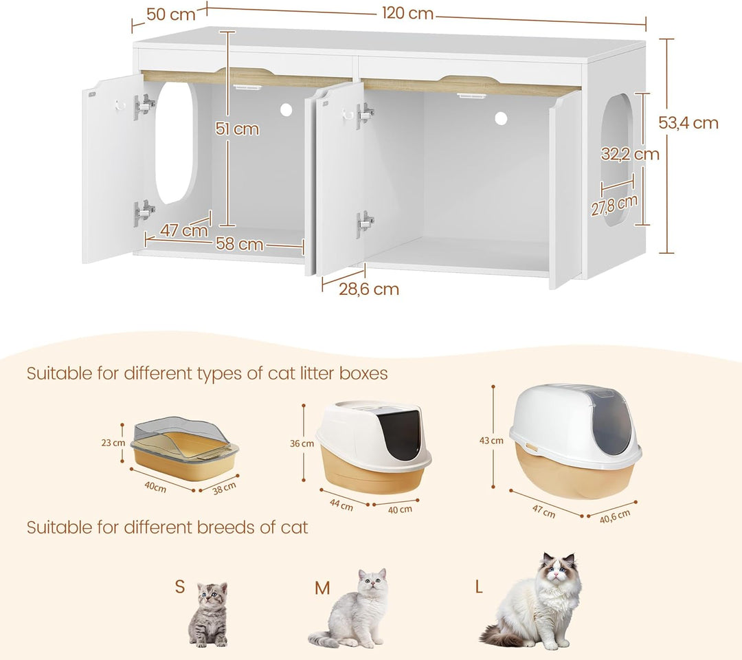 Katzenklo Schrank, Katzenschrank für 2 Katzen, Katzentoilette mit Tür, für Katzen, Doppeltür, Beiste