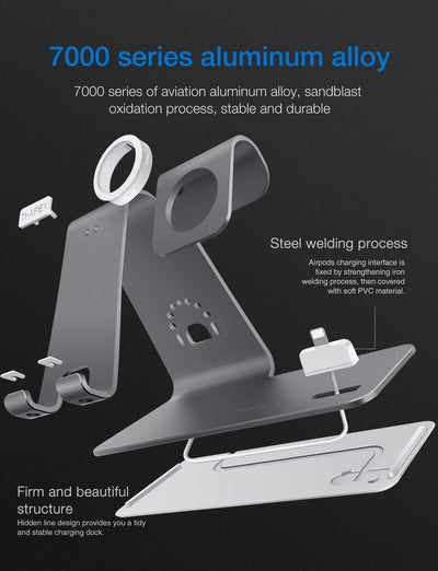 Bestand 3 in 1 Aluminium Phone Stand, Ladestation, Dock Kompatibel mit iPhone, Apple Watch, Airpods