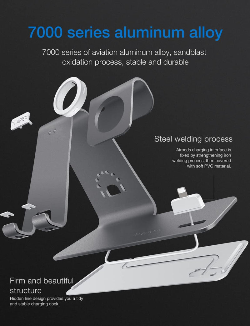 Bestand 3 in 1 Aluminium Phone Stand, Ladestation, Dock Kompatibel mit iPhone, Apple Watch, Airpods