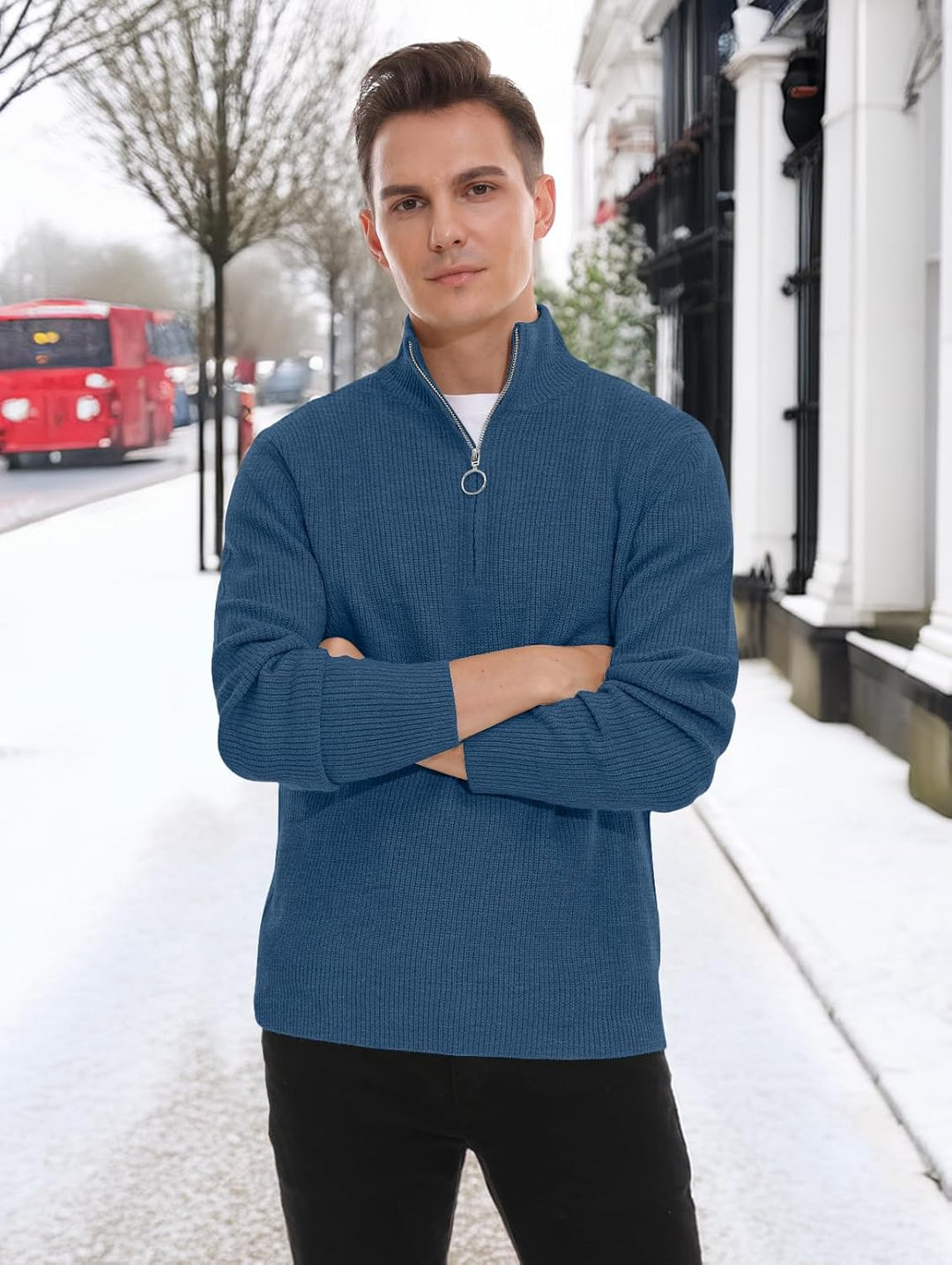 Hisir Pullover Herren Strickpullover 1/4 Zip Pulli Männer, Bequem Weich Warmer Winter Pullover für M