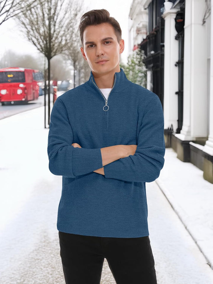Hisir Pullover Herren Strickpullover 1/4 Zip Pulli Männer, Bequem Weich Warmer Winter Pullover für M