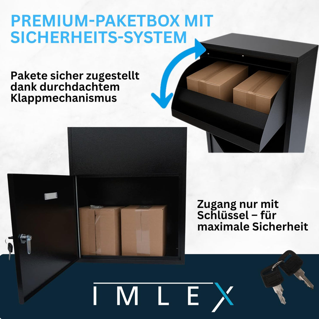 IMLEX Paketbox Paketbriefkasten IM-PB75 Paket Box | Briefkasten mit Paketfach | Wand- und Bodenmonta