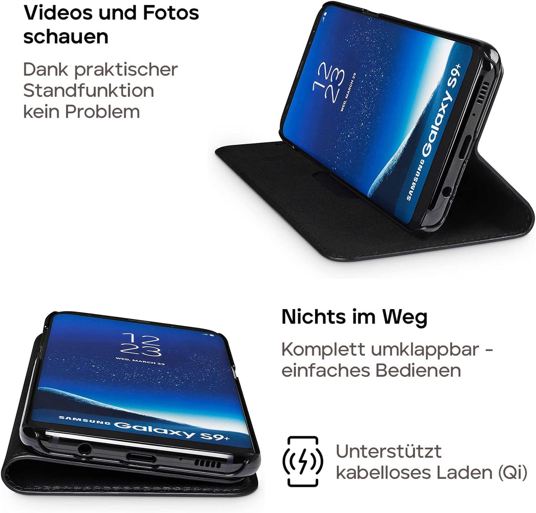 WIIUKA Echt Ledertasche -TRAVEL- für Samsung Galaxy S9+ Plus, mit Kartenfach, extra Dünn, Tasche Sch