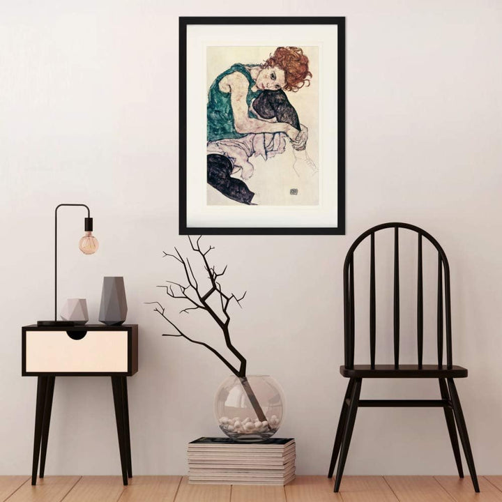 1art1 Egon Schiele Poster Die Frau des Künstlers, Sitzende Frau, 1917 Gerahmtes Bild Mit Edlem Passe