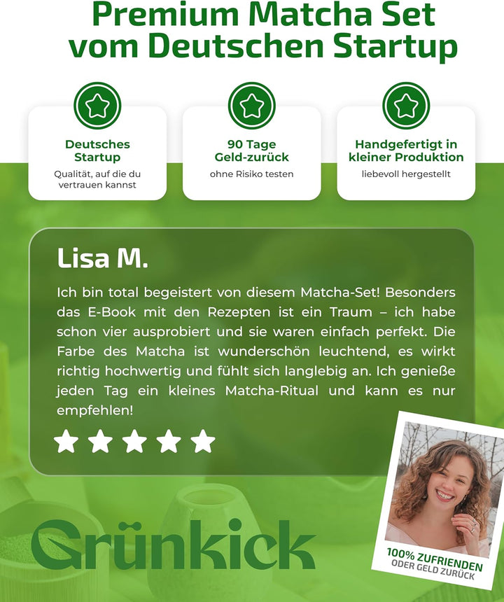 Matcha Set Grün – Premium Matcha Tee Set mit Matcha Schale, Bambus Matcha Besen & Matcha Zubehör - J