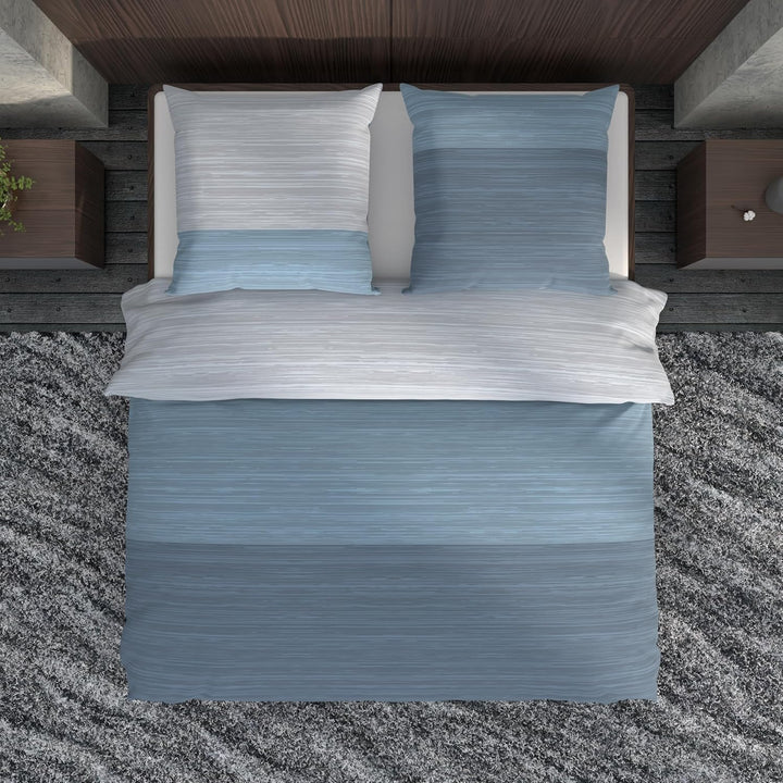 LARAWELL Bettwäsche 135x200 Baumwolle Ganzjahres Bettwäsche-Sets blau grau gestreift Premium Blau, G