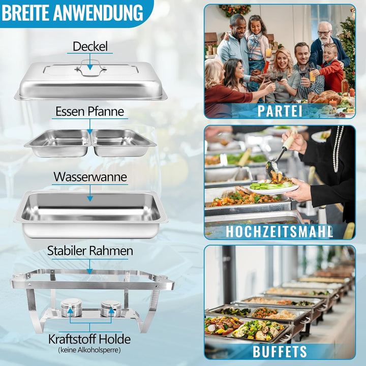 Chafing Dish Profi Set Toulouse, Edelstahl Warmhaltebehälter, Speisewärmer, Rechaud, Chafing Dishes