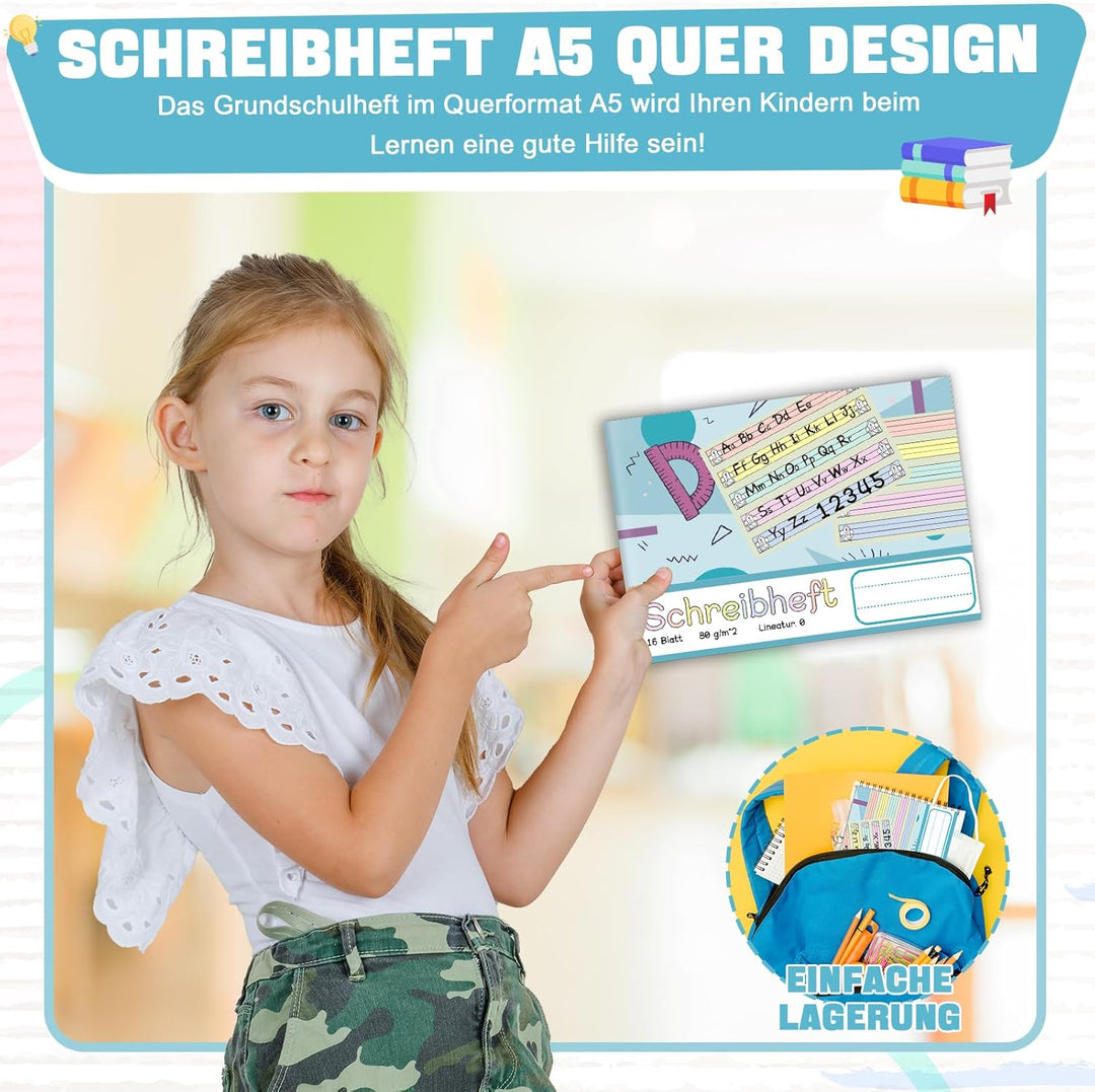10 Stück Farbe Schreibheft A5 Quer Lineatur 0 für 1. Schuljahr Lernheft Schreiblernheft Notizbuch fü