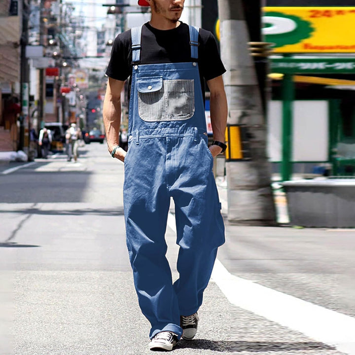 Herren Denim Latzhose Overalls Jeanshose Männer Cargo Jeans Retro Jumpsuit Arbeitshose Blau Arbeitsl