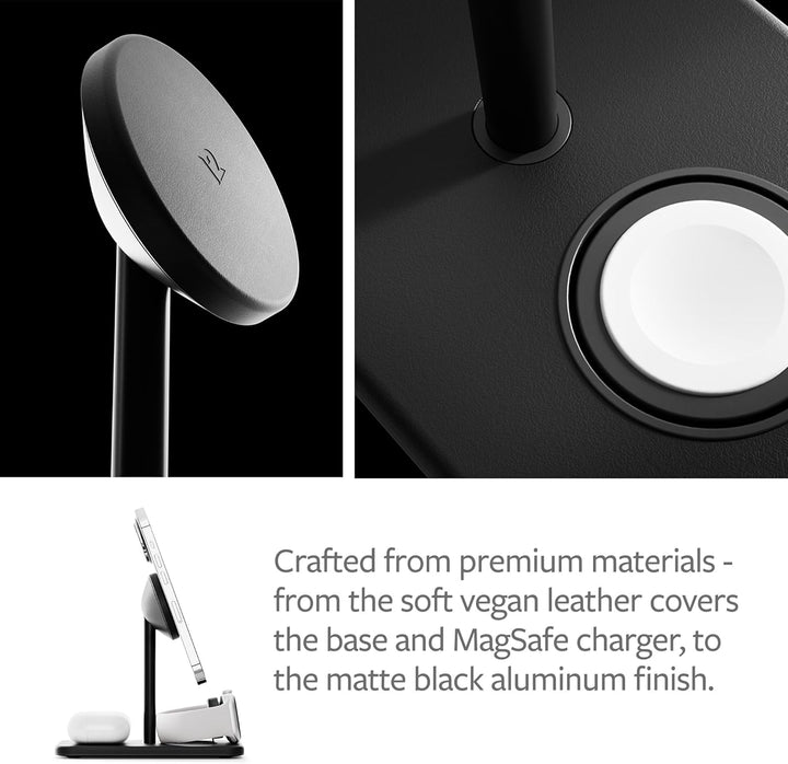Twelve South HiRise 3 Deluxe | Compact Luxury MagSafe Stand for iPhone, AirPods and Apple Watch, Sch