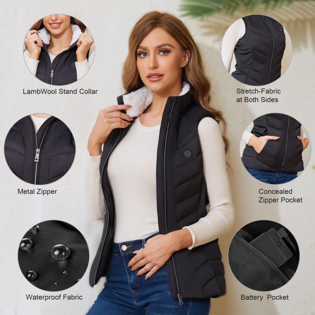 Vofuoti Beheizbare Weste Damen mit 10000 mAh Powerbank,Weihnachten Geschenk für frauen,Slim fit Wärm