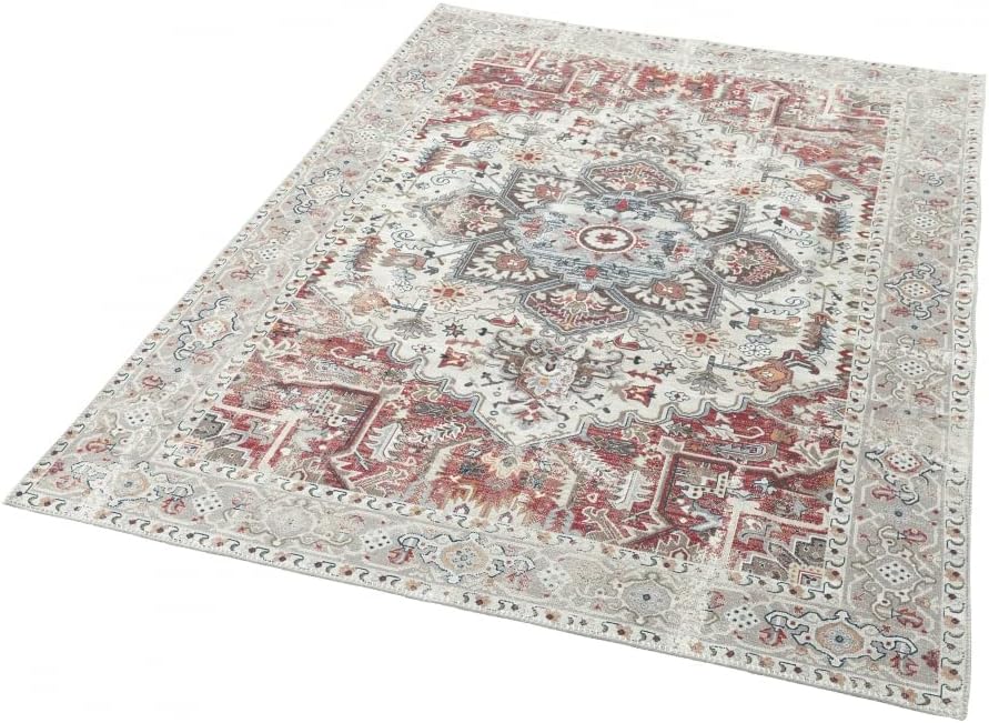 CARPETIA Klassischer Teppich mit modern orientalischen Verzierungen & Ornamenten in Creme rot orange