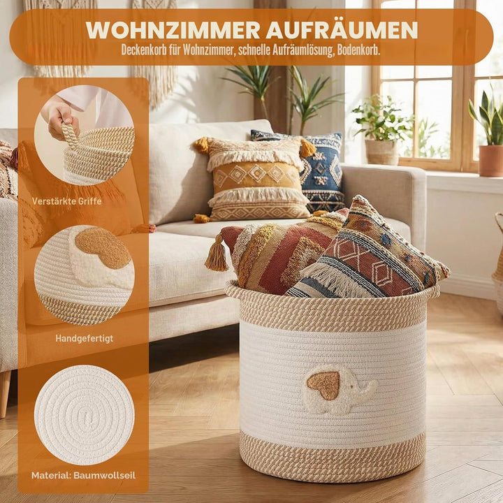 Kinderspielzeugkorb Aufbewahrungskorb, Aufbewahrungskorb aus Gewebtem Baumwollseil für Kinder, Multi
