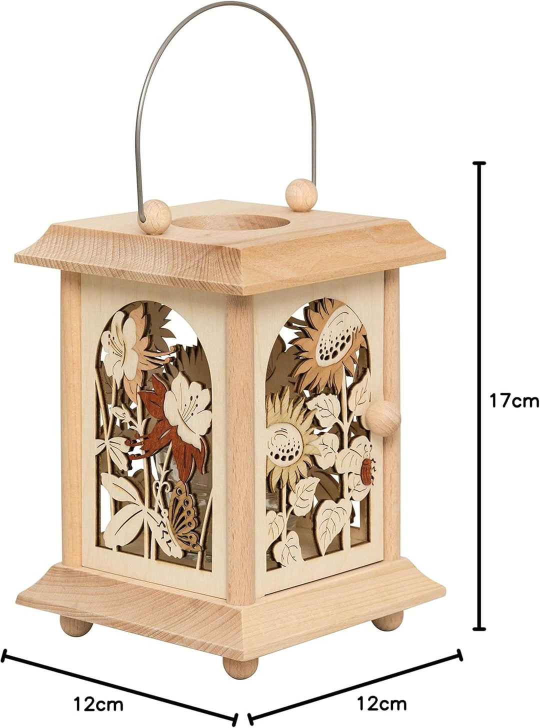Drechslerei Kuhnert Tischlaterne/Teelichthalter - Motiv: Sommerblumen aus Edelholz - Masse: 11,5 x 1