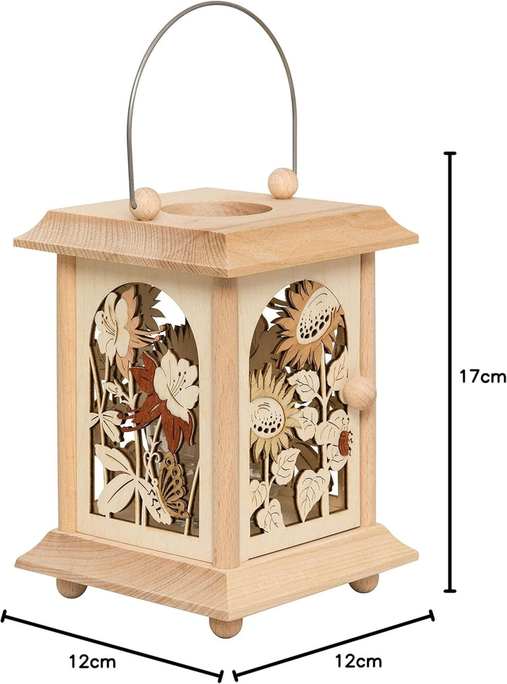 Drechslerei Kuhnert Tischlaterne/Teelichthalter - Motiv: Sommerblumen aus Edelholz - Masse: 11,5 x 1