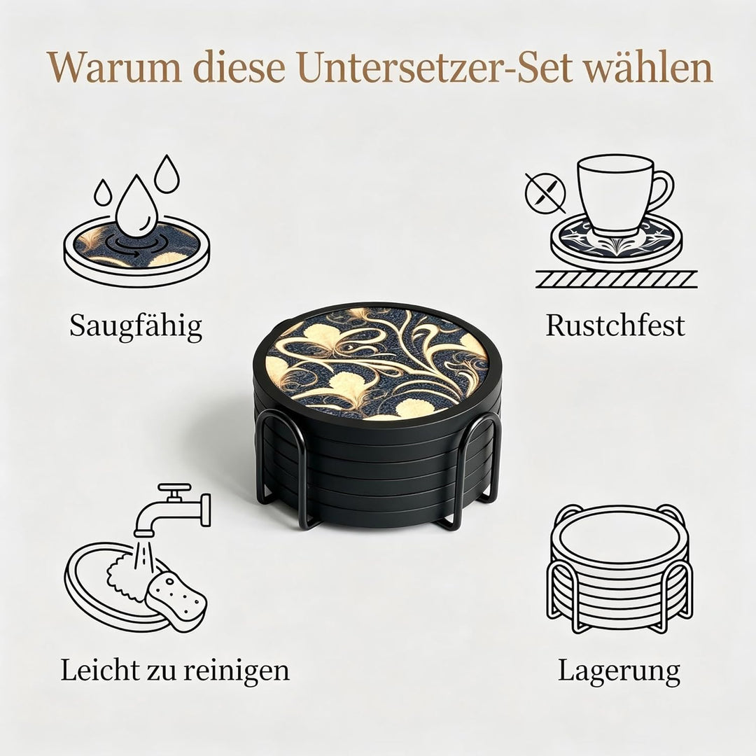 Silikon-Untersetzer Set 6 Stück - rutschfeste Getränkeuntersetzer mit 6 Saugfähigen Filzeinsätzen (Z