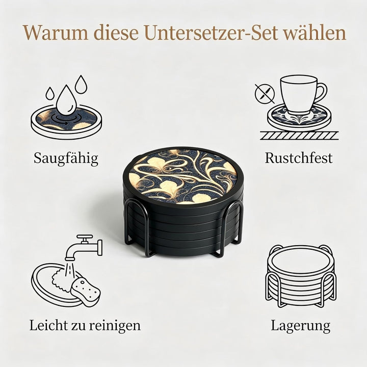 Silikon-Untersetzer Set 6 Stück - rutschfeste Getränkeuntersetzer mit 6 Saugfähigen Filzeinsätzen (Z