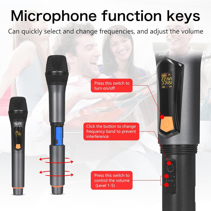 MicrocKing Drahtloses Mikrofon Wireless Microphone System Dynamic Handheld mit wiederaufladbarem Emp