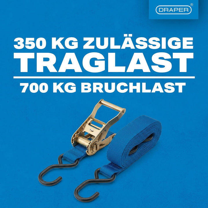 DRAPER rtdsb/4 375 kg Ratschenmechanismus Tie Down Strap Set, blau, 4-tlg.