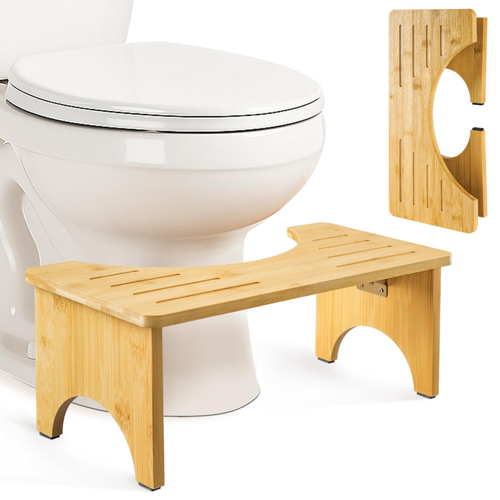 Klappbarer Toilettenhocker Erwachsene, Klohocker aus Bambus-Holz für Badezimmer, Ergonomischer WC Ho