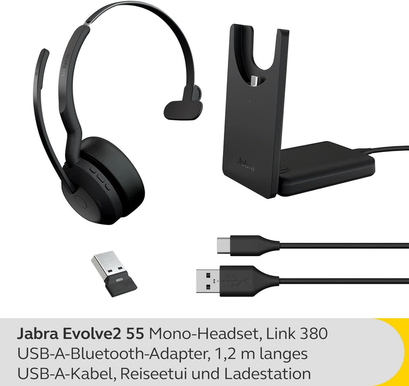 Jabra Evolve2 55 - schnurloses Mono-Headset mit Ladestation und Jabra Air Comfort - Mikrofone mit Ge