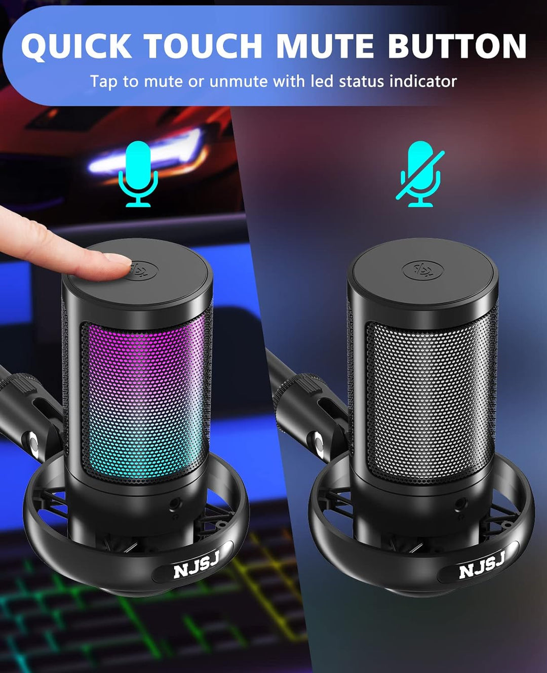 NJSJ Mikrofone PC, Gaming Microphone for PS4 PS5, RGB USB C Podcast Mikrofone with Mute Button, Trip