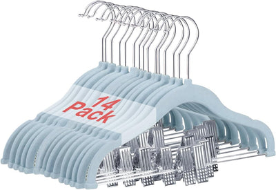 Wellong Baby-Kleiderbügel mit Clips, 14 Stück KinderKleiderbügel aus Samt, Strapazierfähige Kleiderb