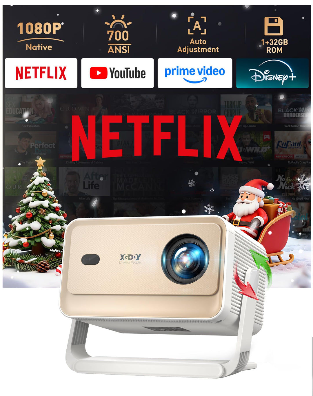 Smart Beamer N6 Pro: Kompatibel mit Netflix& Autofokus mit 4K-Unterstützung und 1080P Full HD, WiFi