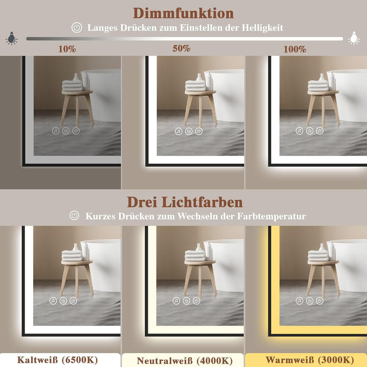 Badspiegel-mit-Beleuchtung 80x60 - LED Badezimmerspiegel mit Bluetooth - Badezimmer Spiegel mit Bele