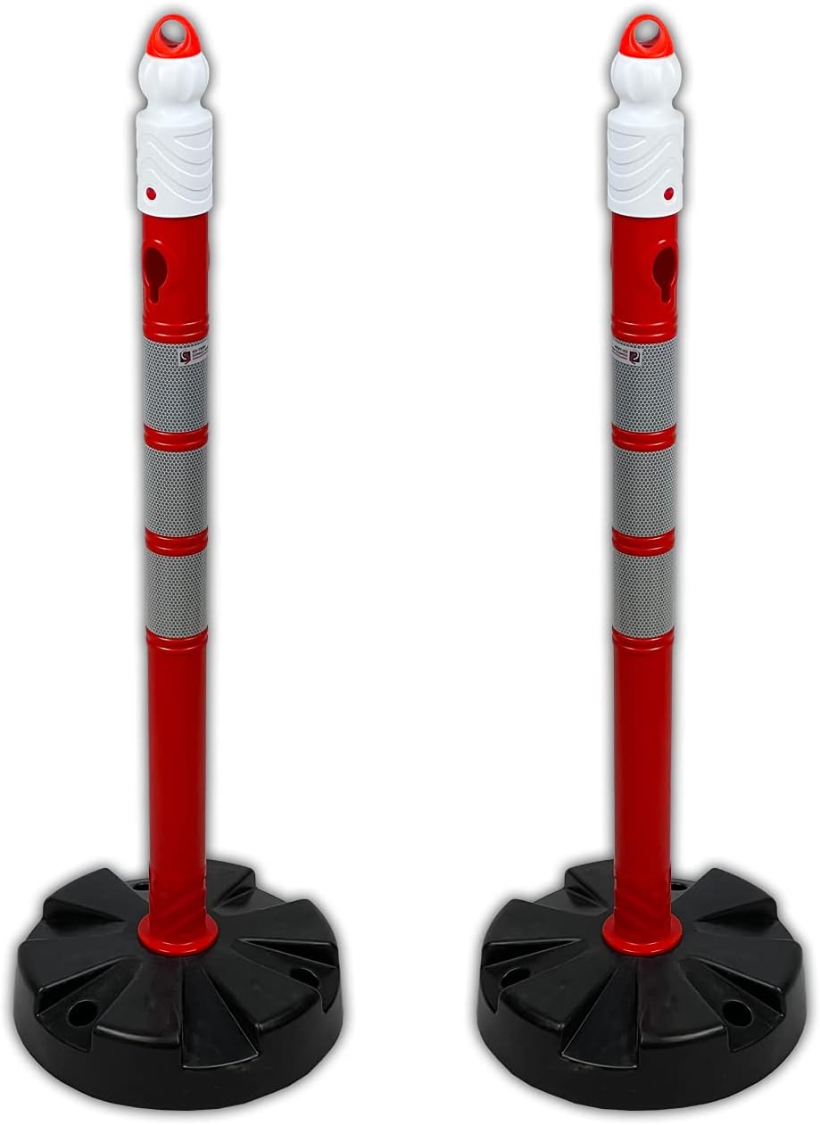 UvV® Quad (4 Stück) Kettenpfosten Kettenständer Absperrpfosten, Ø63 x 1000mm, Fussplatte zum Einrast