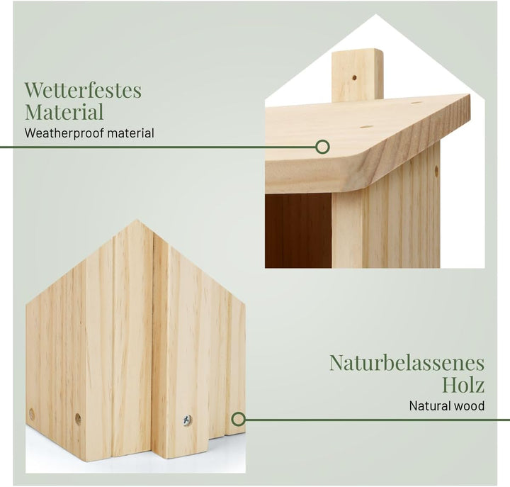 WILDLIFE HOME Nistkasten Halbhöhle für Rotschwänzchen, Rotkehlchen aus Massiv-Holz I Nistkästen für