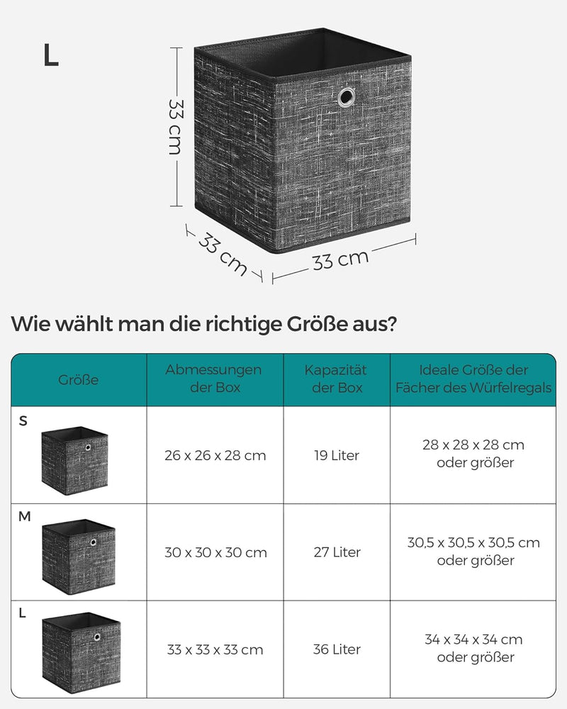 SONGMICS Aufbewahrungsbox, 6er Set, Ordnungsboxen aus Vliesstoff mit Griff, Boxen Aufbewahrung, 33 x