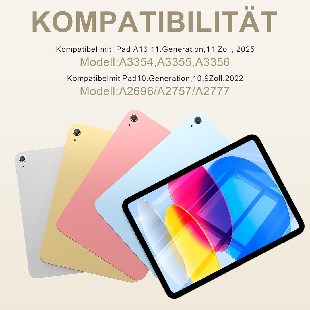 Hülle mit Tastatur für iPad A16 11. Generation 2025, für iPad 10. Generation 2022 10,9 Zoll, Bluetoo