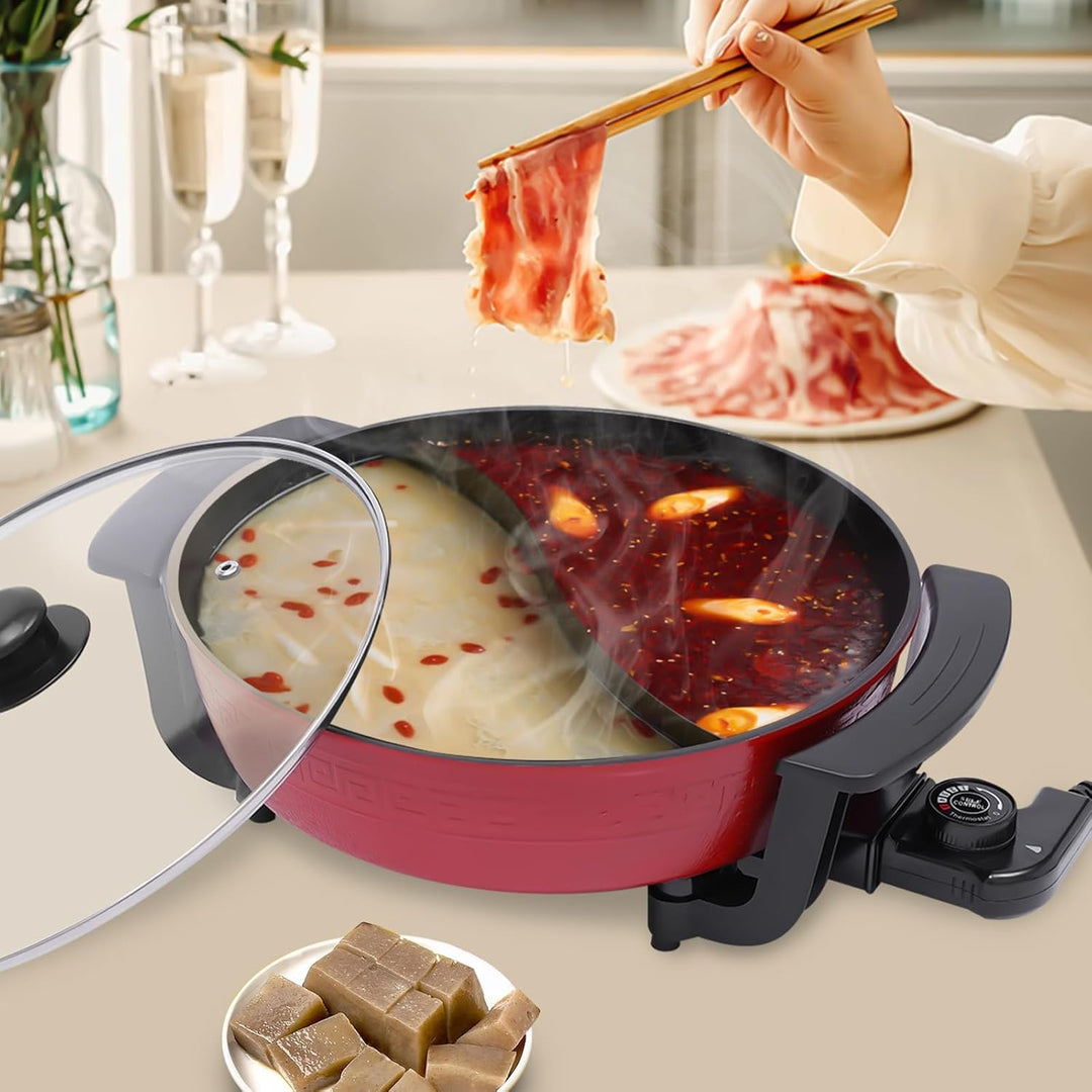 1360W 220V Hot Pot, Hotpot Elektrisch 6L mit 2 Kammern Shabu Wokpfanne Yin Yang Hot Pot Haushalt Koc